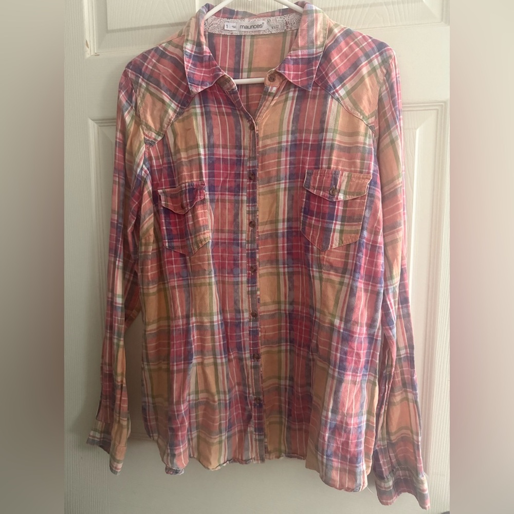 Maurices Red and Yellow Plaid Button Down Shirt